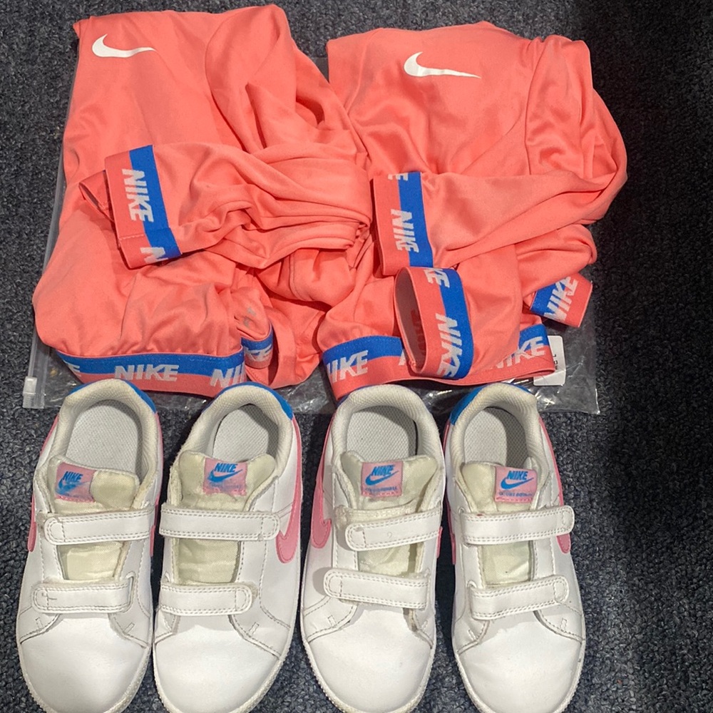 White, pink and blue Nike tennis sneakers size 10c 2pairs for $50 1pair $25